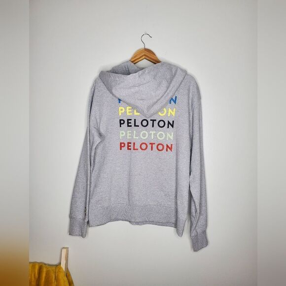 Peloton light gray zip up hoodie unisex with logo on back size large - Picture 8 of 10